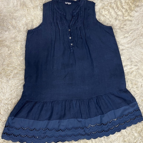 COPY - Women Blue Linen Sleeveless Midi Dress 2X  Rosemarine Plus Size Italy Su… - Picture 11 of 14